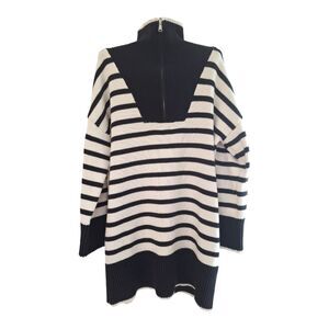 Blu Pepper Sweater Dress Tunic Size M Black White Rugby Stripes Cotton Blend